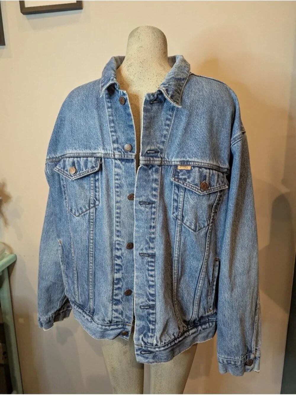 Vintage 90s Levi's Signature Denim Jacket Thrashed Natural Distressing Size XL